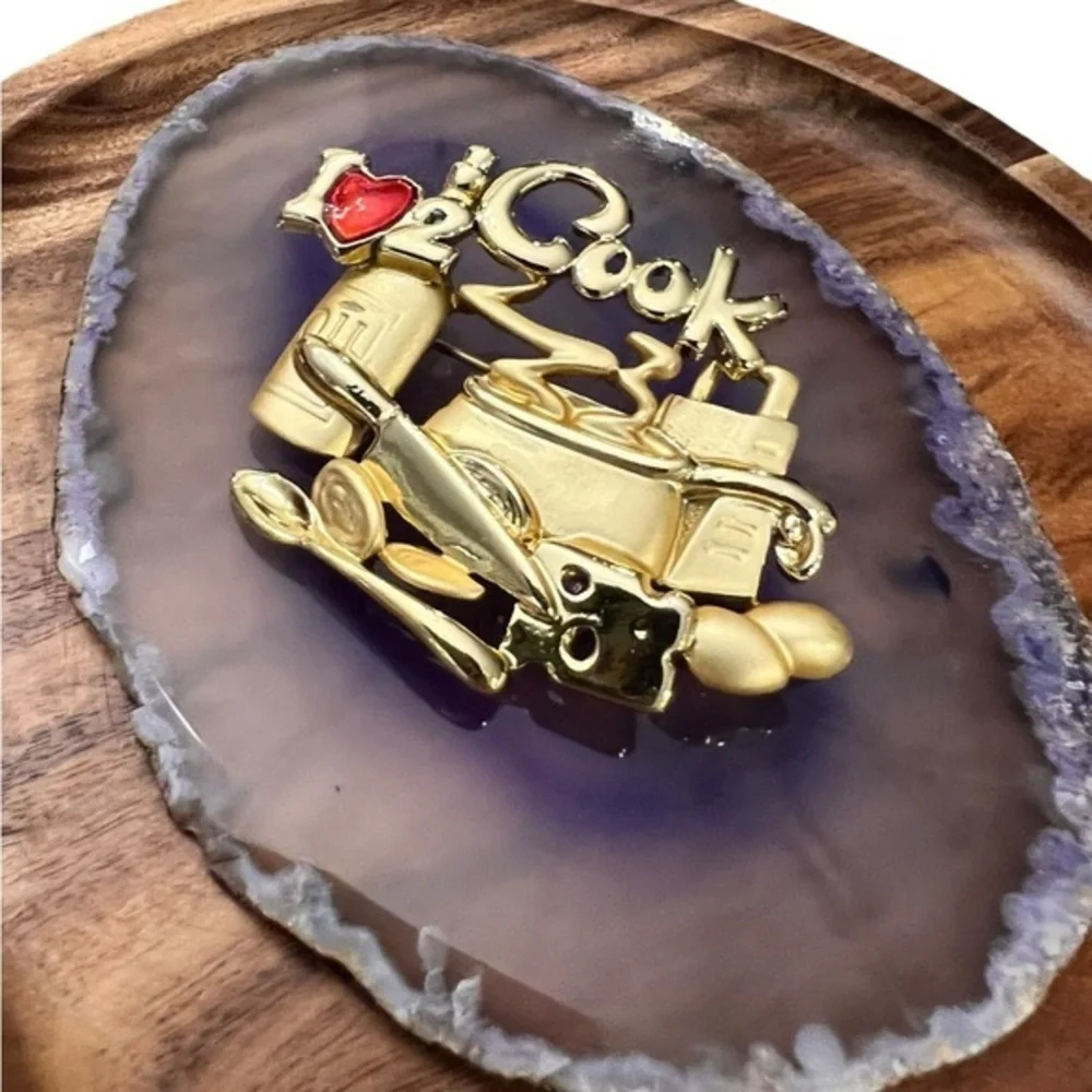 Vintage Danecraft Brooch Pin I Love 2  Cook Gold‎ Tone Chef Gift